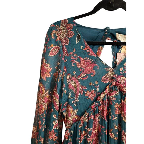 Band of the Free XS Dark Green Floral Boho Cottage Maxi Dress tiered - Picture 6 of 13